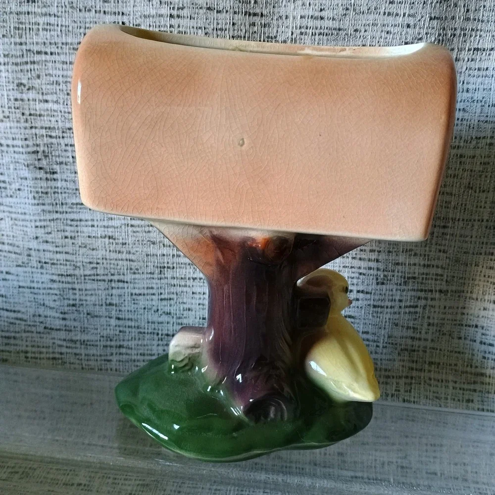 Vintage US Mail Mailbox Ceramic Planter with Duckling Figurine Mid Century Decor